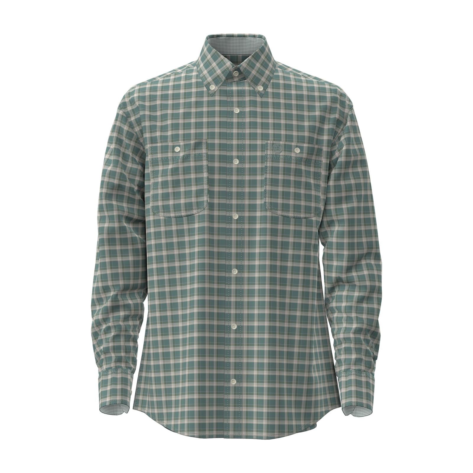 Wrangler Mens George Strait Green Plaid Long Sleeve Shirt — NRS