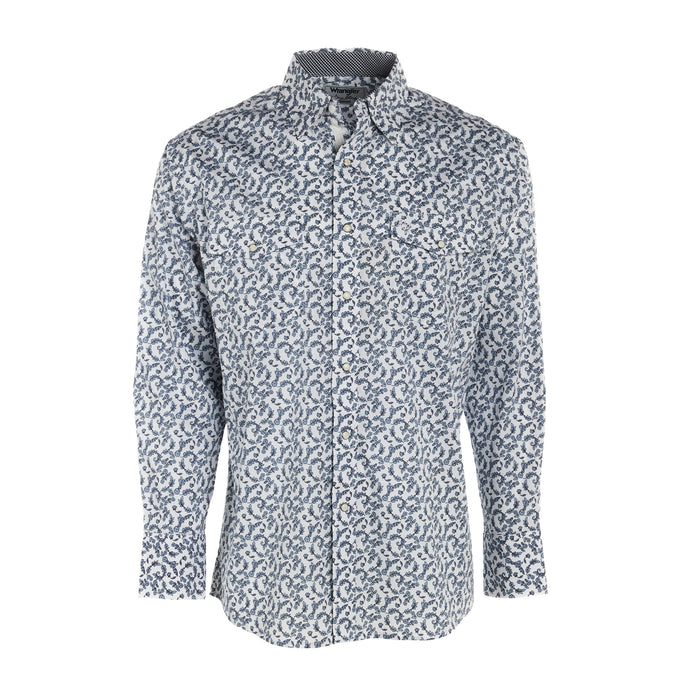Wrangler Mens George Strait Blue Floral Long Sleeve Snap Shirt