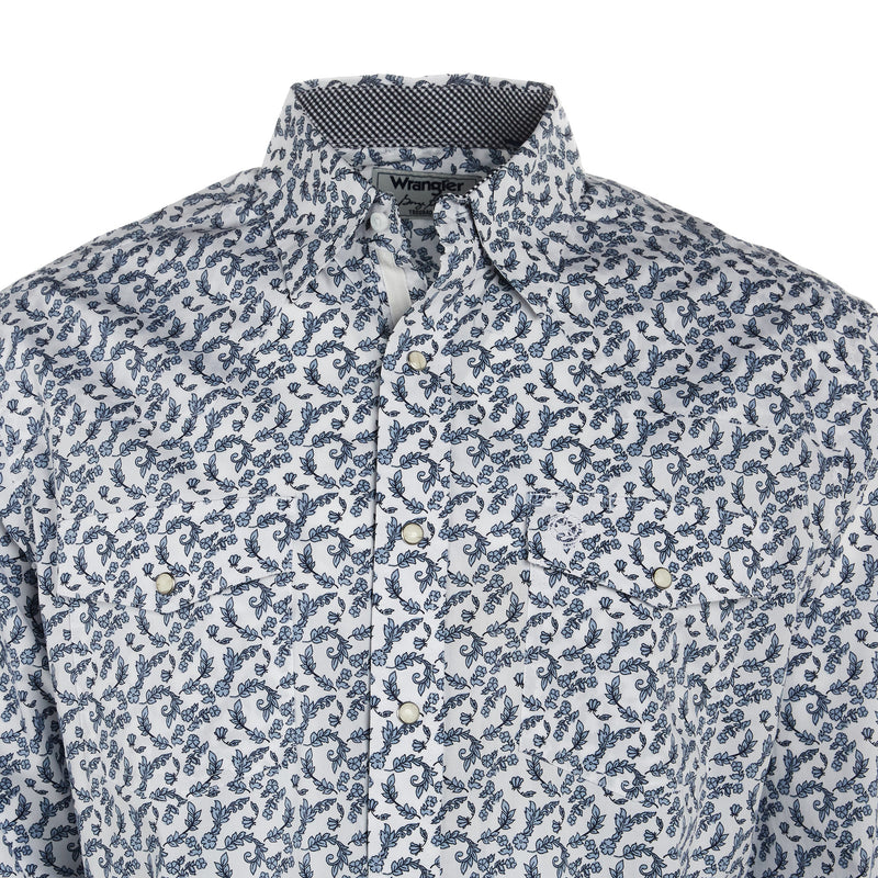 Wrangler Mens George Strait Blue Floral Long Sleeve Snap Shirt