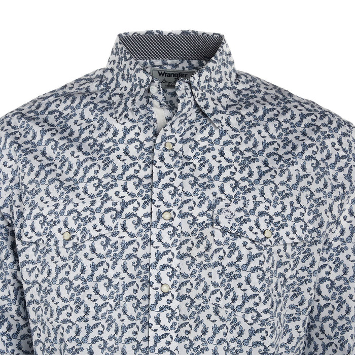 Wrangler Mens George Strait Blue Floral Long Sleeve Snap Shirt
