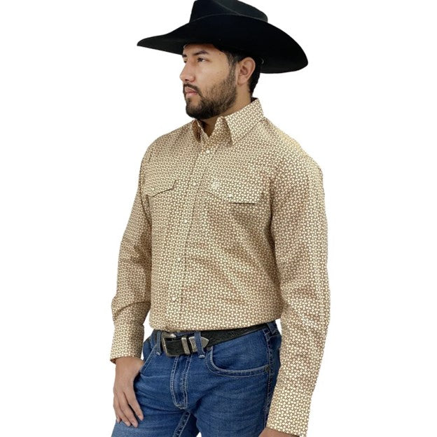 Wrangler Mens George Strait Brown Print Long Sleeve Shirt