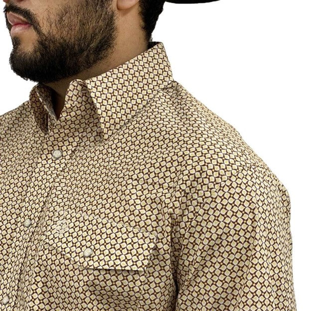 Wrangler Mens George Strait Brown Print Long Sleeve Shirt