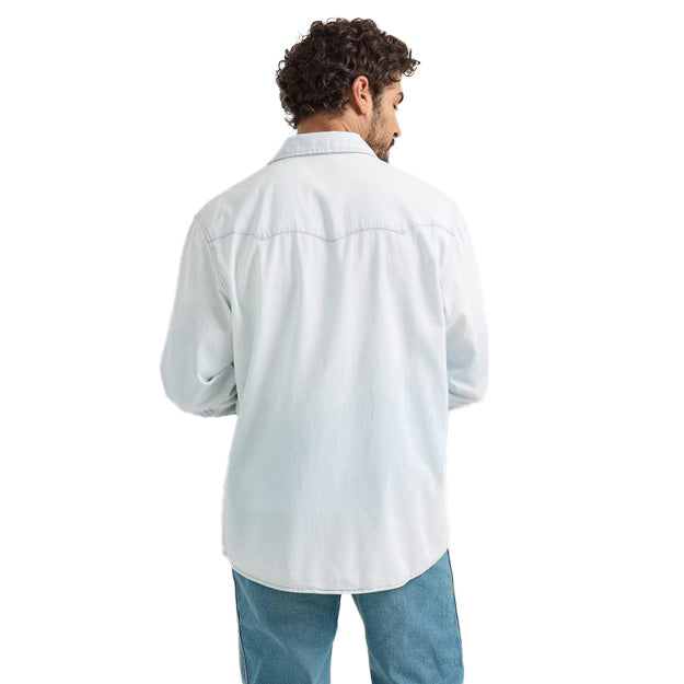 Wrangler Men's Stonewash Denim Vintage Long Sleeve Shirt