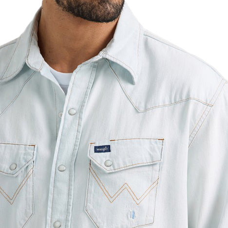 Wrangler Men's Stonewash Denim Vintage Long Sleeve Shirt