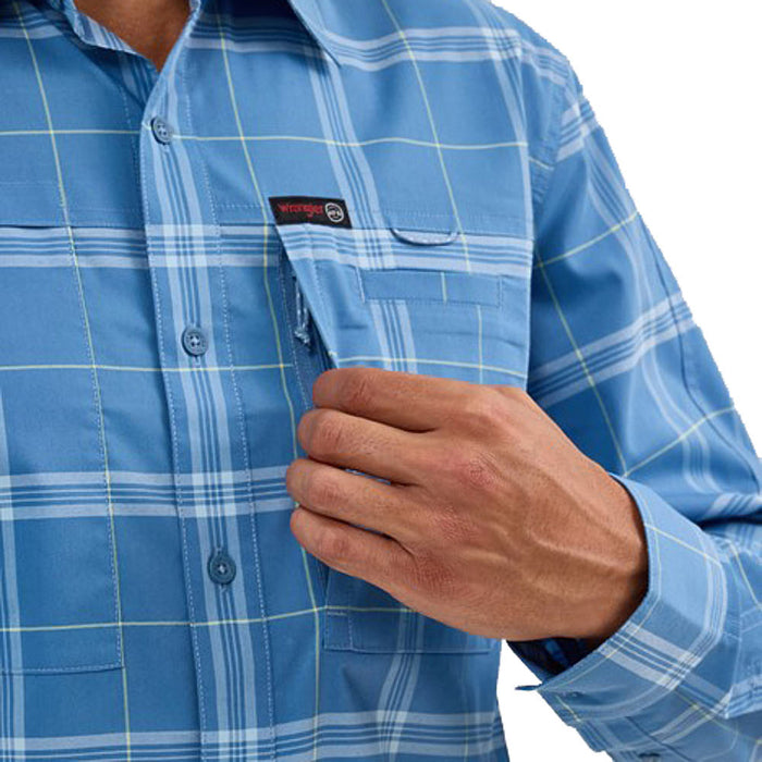 Wrangler Mens Mangosteen Plaid ATG Long Sleeve Button Down Shirt