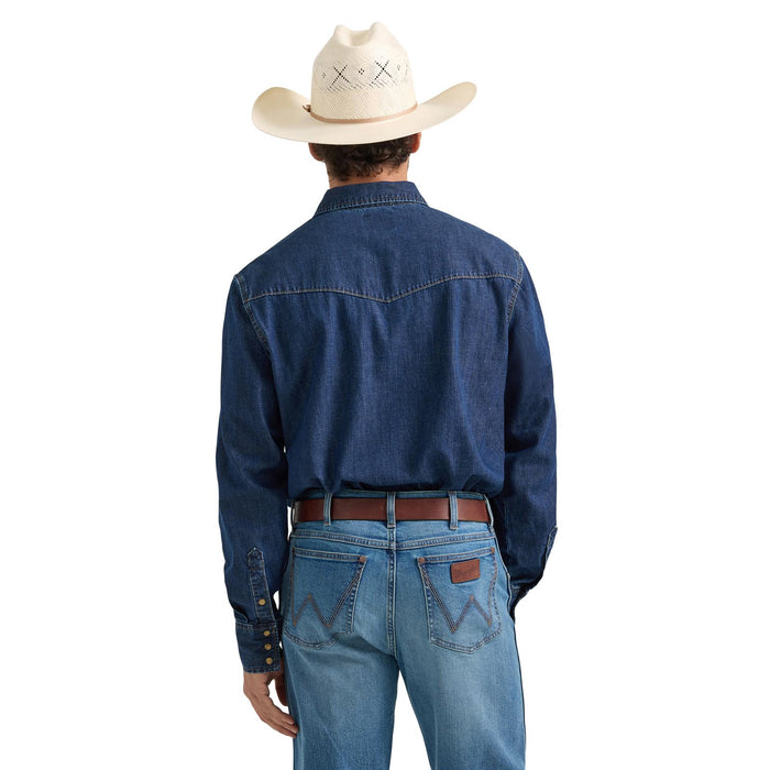 Wrangler Men's Mid Wash Denim Long Sleeve Shirt