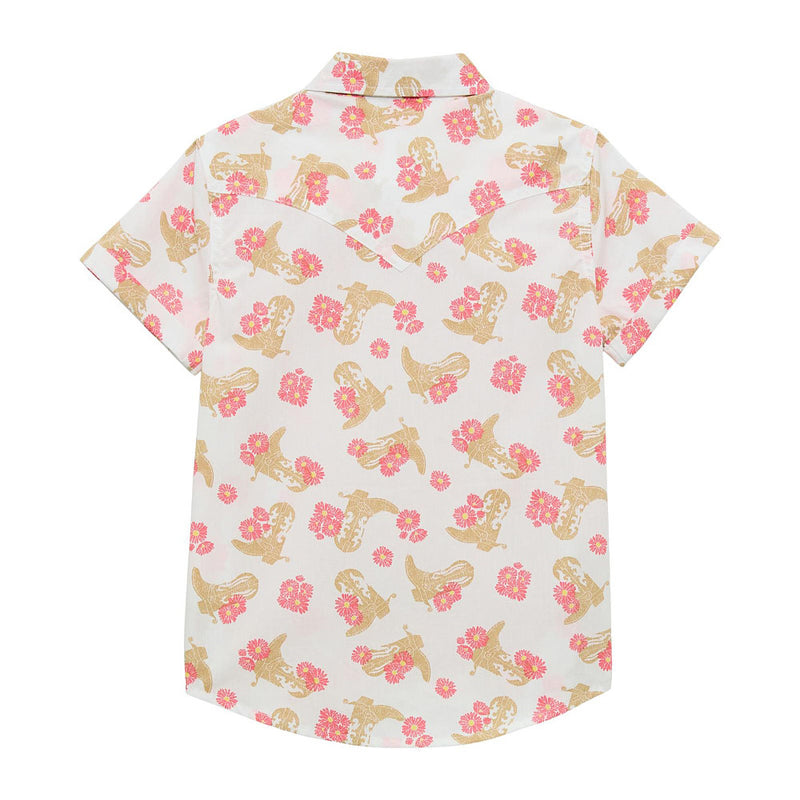Wrangler Girl's Short Sleeve White/Coral Shirt