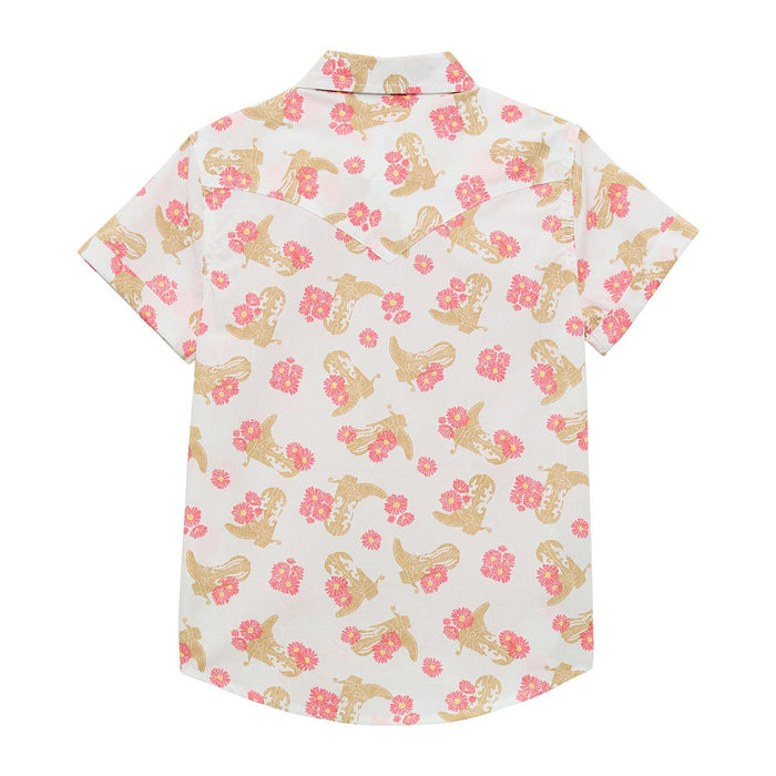 Wrangler Girl's Short Sleeve White/Coral Shirt