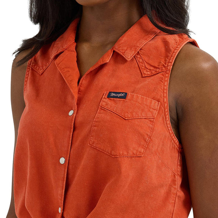 Wrangler Womens Red Sleeveless Tied Top