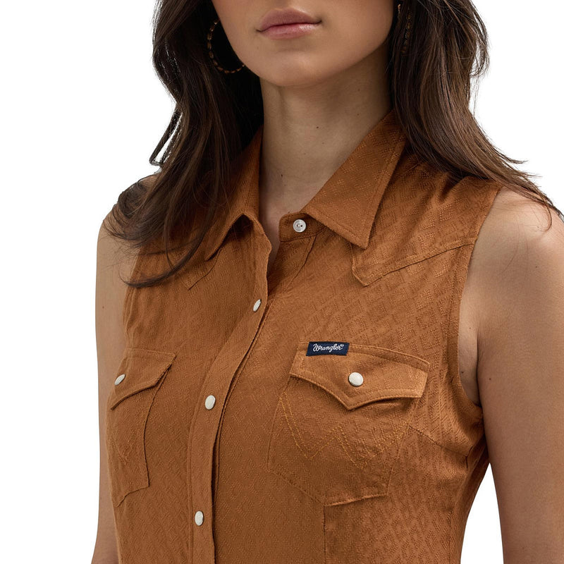 Wrangler Women's Brown Sleeveless Western Shirt