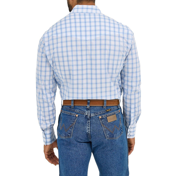 Wrangler Mens Blue Plaid Wrinkle Resist Shirt