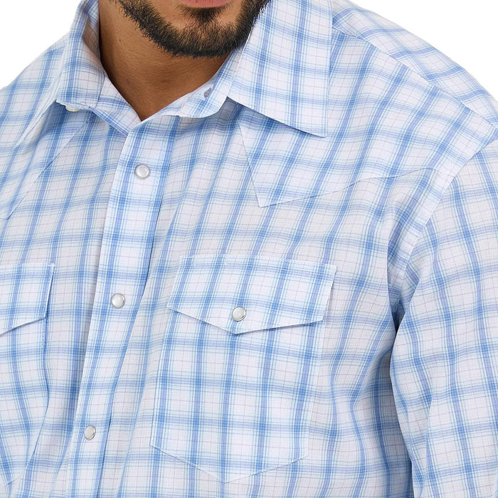 Wrangler Mens Blue Plaid Wrinkle Resist Shirt