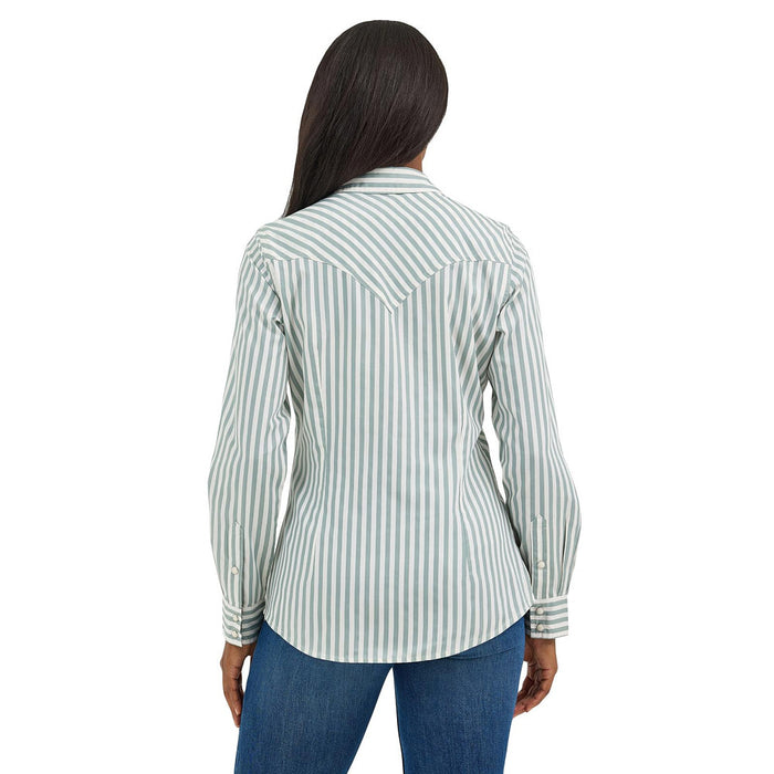 Wrangler Women's Green Stripe Dress Snap Shirt