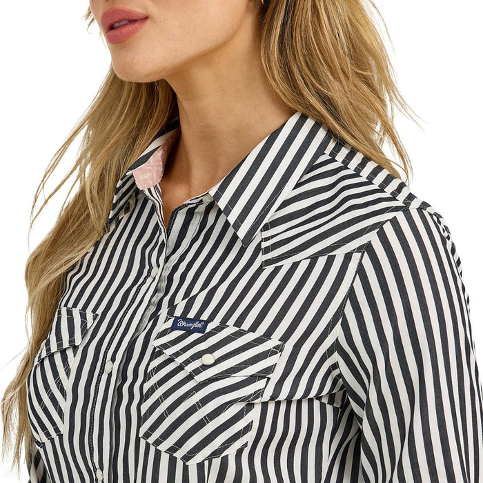 Wrangler Women's Black Stripe Dress Snap Shirt