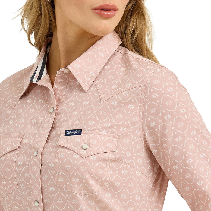 Wrangler Women's Pink Print Dress Snap Shirt