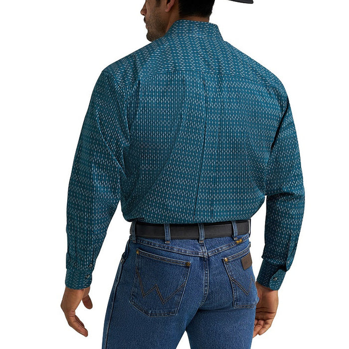 Wrangler Men's Blue Printed Classic Long Sleeve Shirt