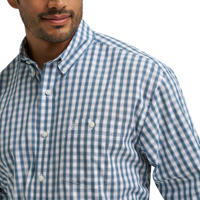 Wrangler Men's Blue Classic Long Sleeve Plaid Shirt