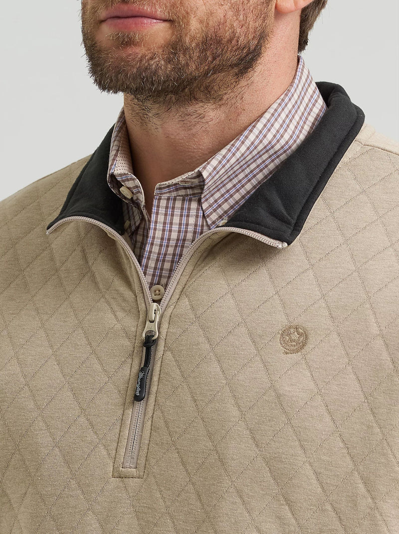 Wrangler Men's George Strait Quarter Zip Quilted Tan Pullover