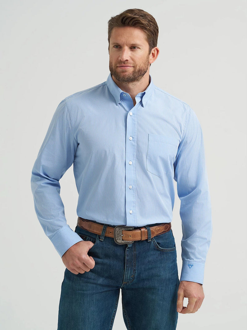 Wrangler Men's Cody Johnson Long Sleeve Button Down Sky Pinstripe Shirt