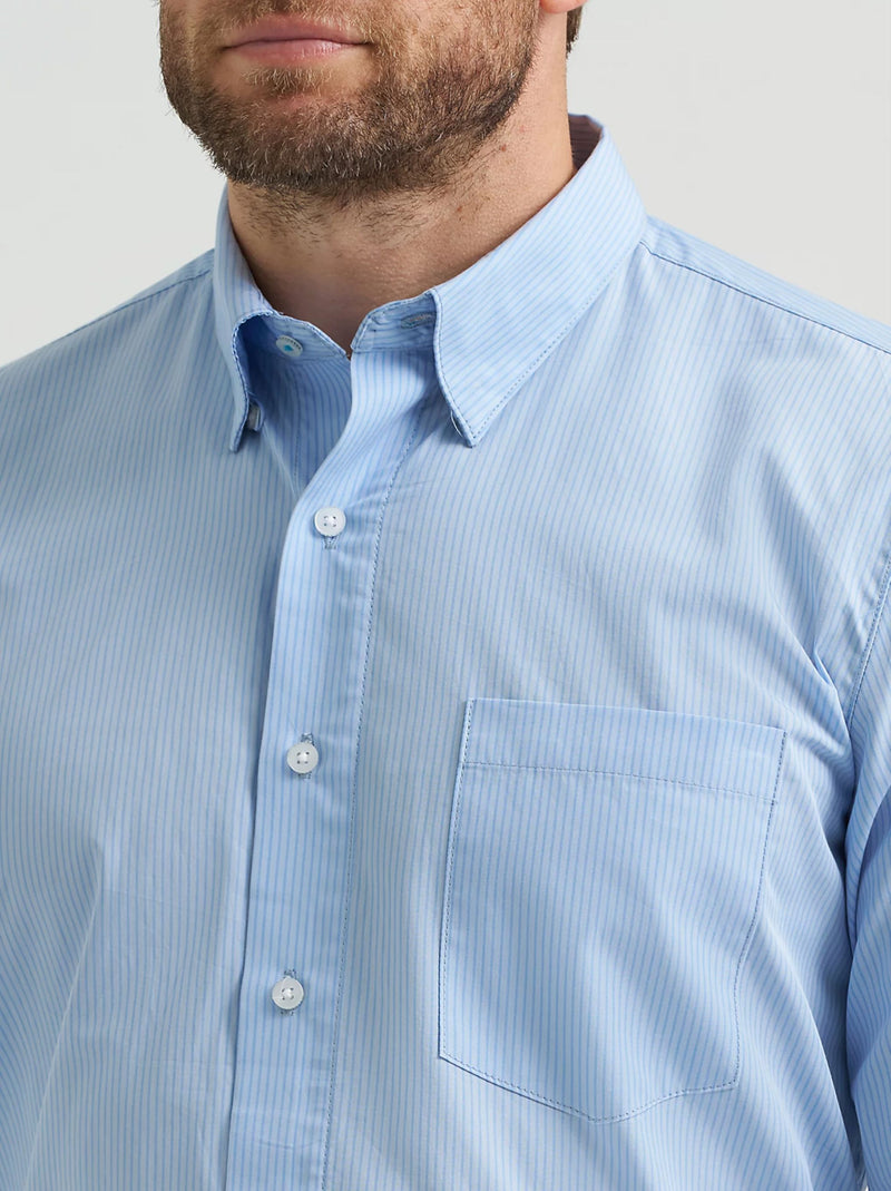 Wrangler Men's Cody Johnson Long Sleeve Button Down Sky Pinstripe Shirt