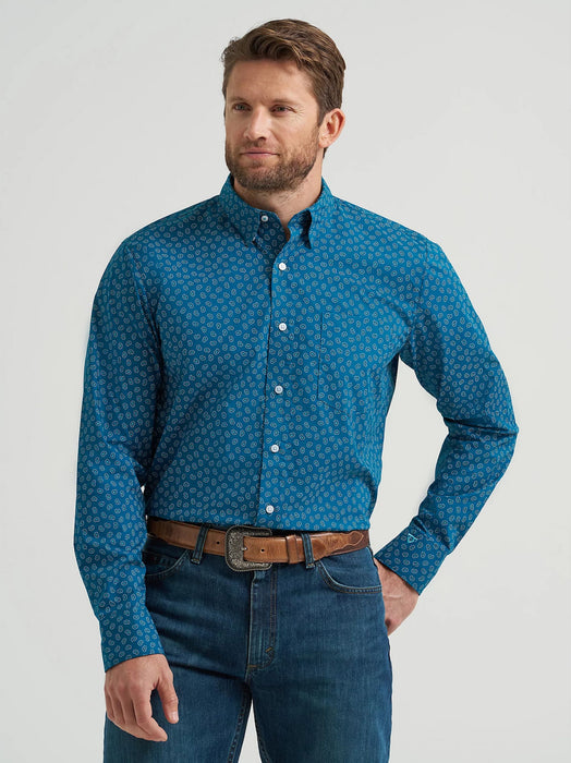 Wrangler Men's Cody Johnson Long Sleeve Blue Paisley Button Down Shirt