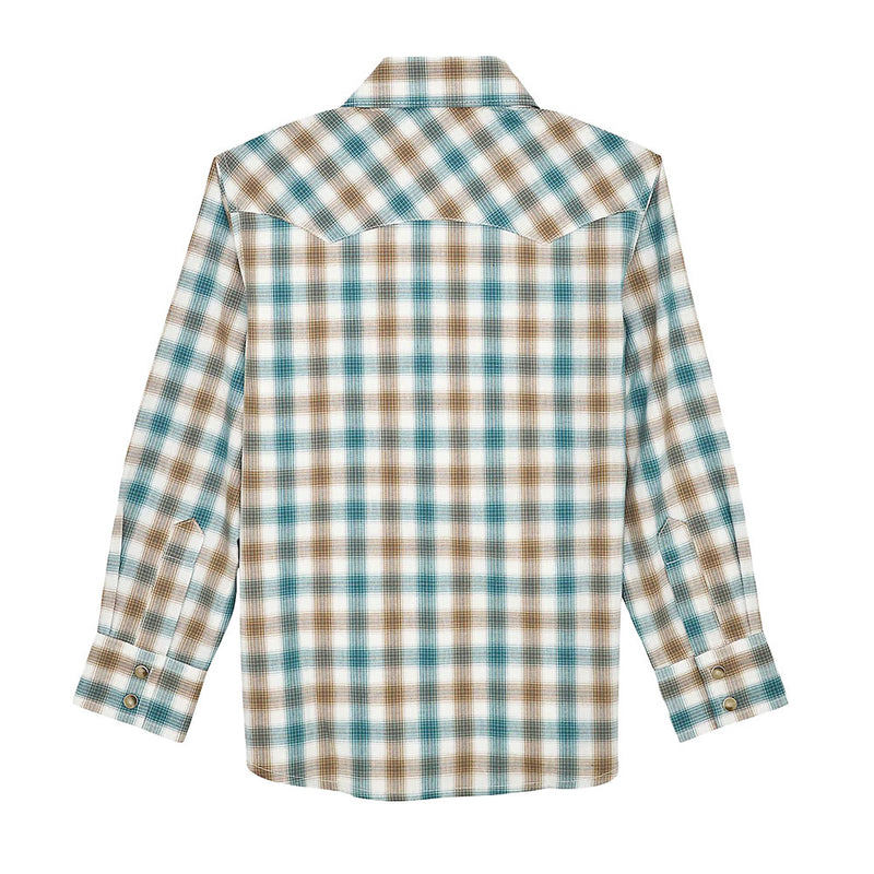 Wrangler Boy's Brown & Turquoise Plaid Shirt