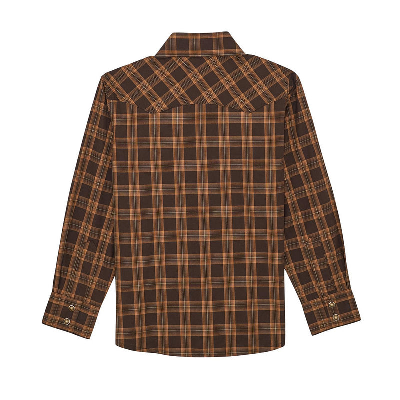 Wrangler Boy's Retro Brown Plaid Snap Shirt