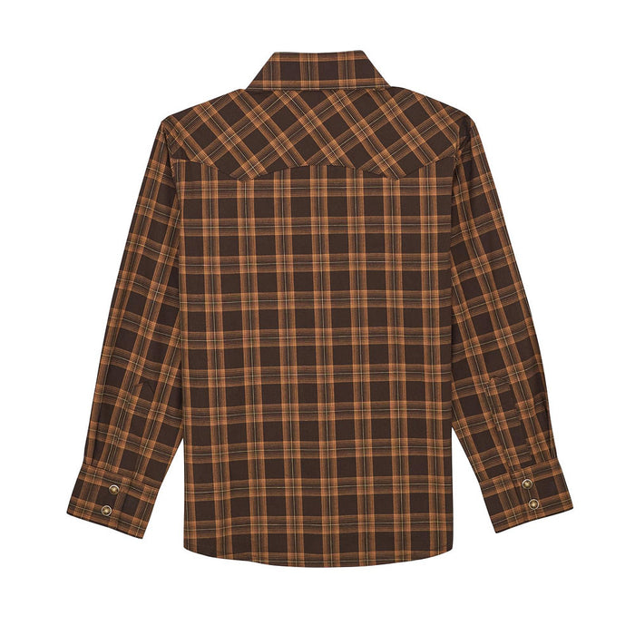 Wrangler Boy's Retro Brown Plaid Snap Shirt