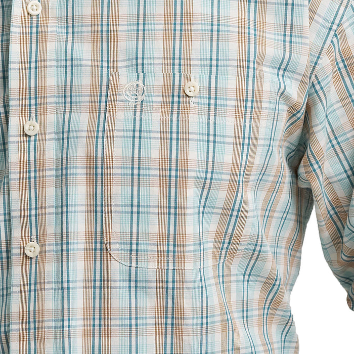 Wrangler Men's George Strait Aqua Plaid Print Shirt