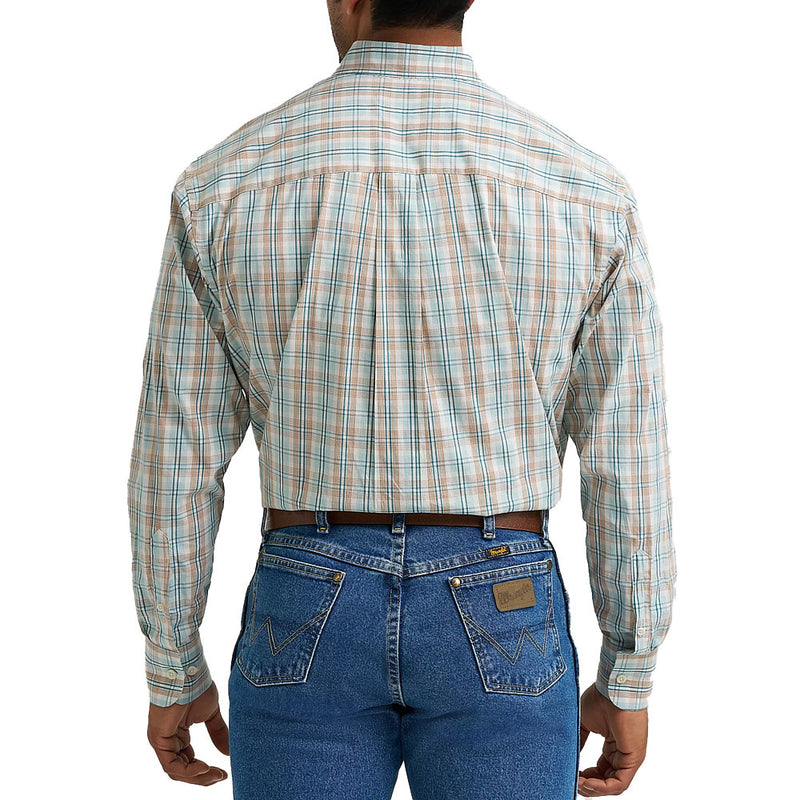 Wrangler Men's George Strait Aqua Plaid Print Shirt