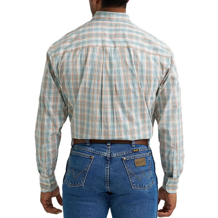 Wrangler Men's George Strait Aqua Plaid Print Shirt
