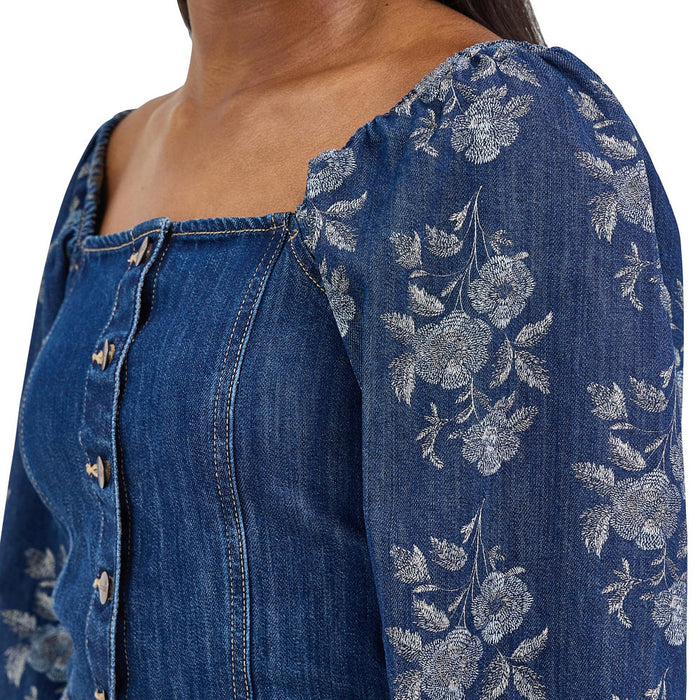 Wrangler Women's Denim Top with Floral Sleeves