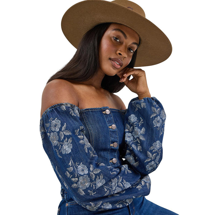 Wrangler Women's Denim Top with Floral Sleeves