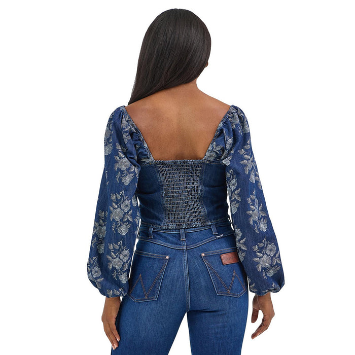 Wrangler Women's Denim Top with Floral Sleeves