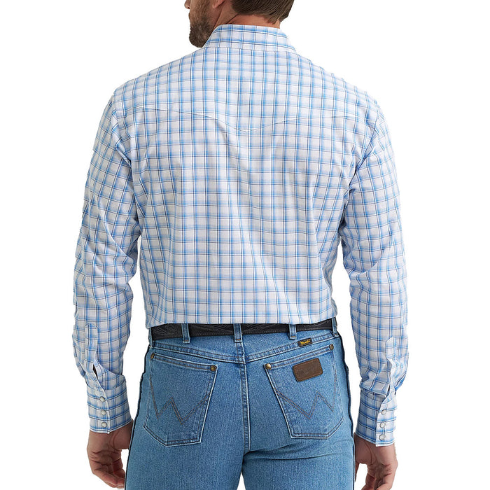 Wrangler Men's White & Blue Plaid Wrinkle Resist Shirt