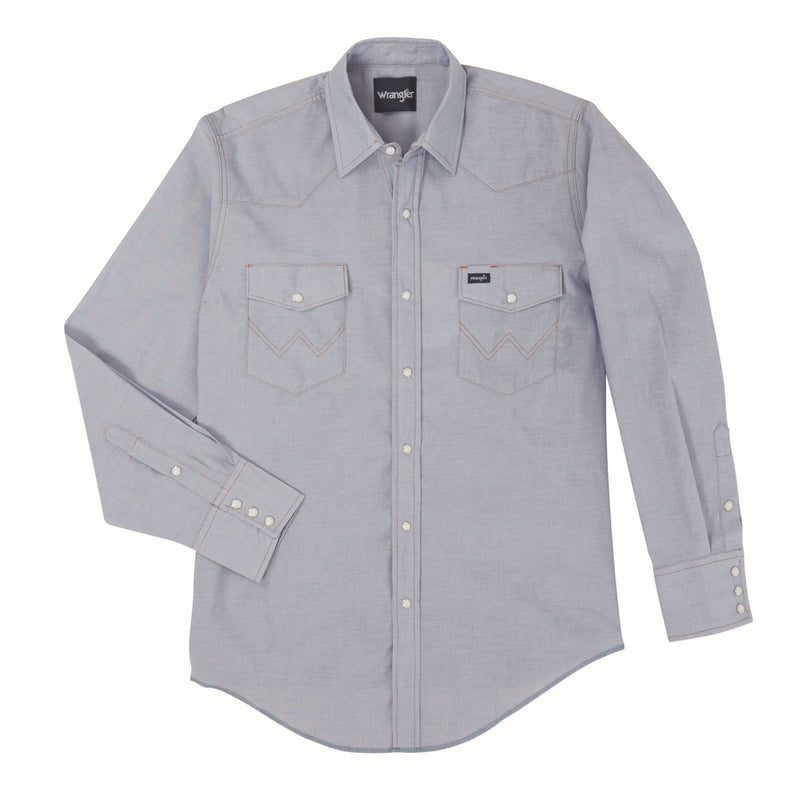 Wrangler Men's Cowboy Cut Western Chambray Snap Long Sleeve Work Shirt
