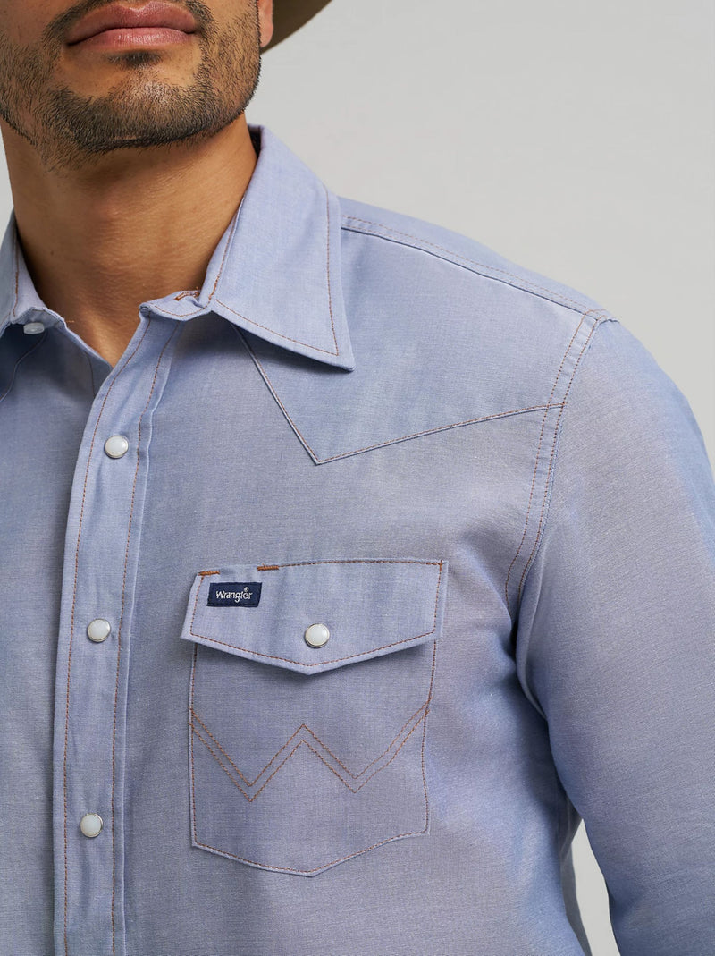 Wrangler Men's Cowboy Cut Western Chambray Snap Long Sleeve Work Shirt