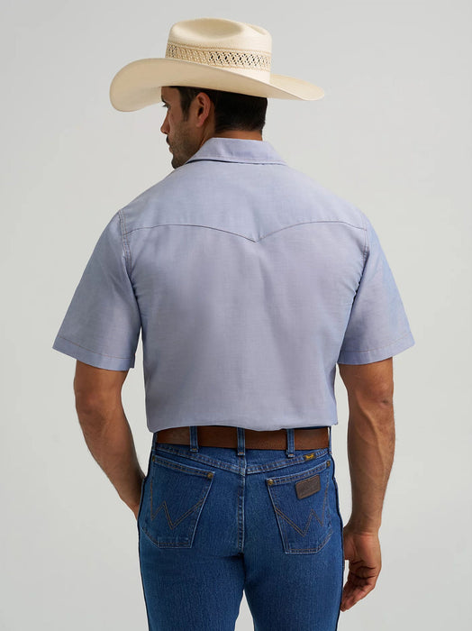 Wrangler Men's Cowboy Cut Firm Finish Short Sleeve Chambray Denim Western Work Shirt