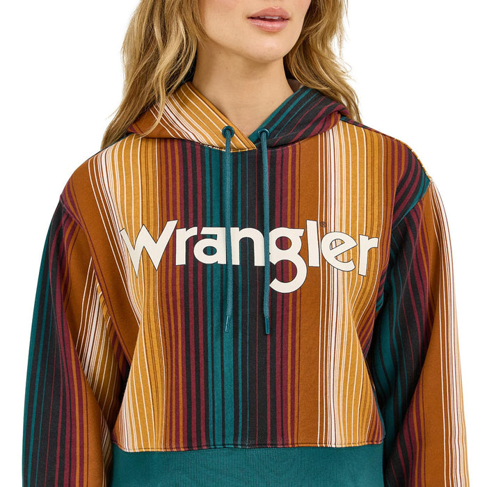 Wrangler Women's Teal Striped Crop Hoodie