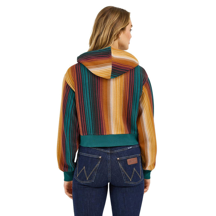 Wrangler Women's Teal Striped Crop Hoodie