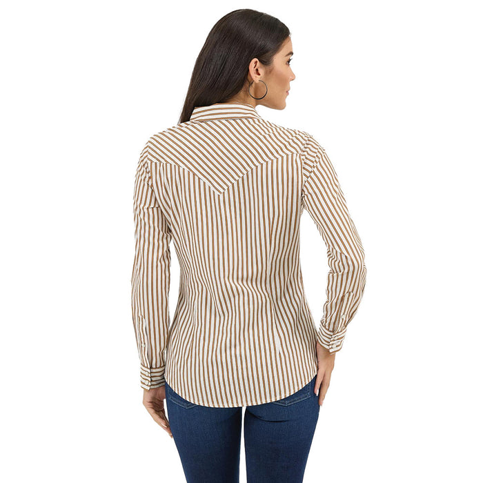 Wrangler Women's Brown Stripe Dress Shirt