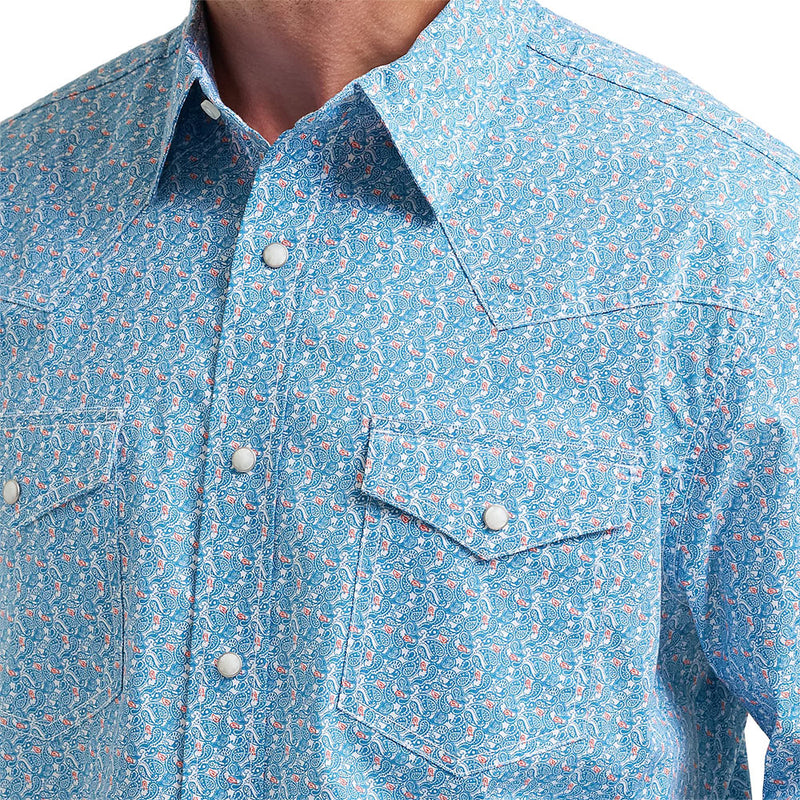Wrangler Men's Blue Print 20X Competition Advanced Comfort Shirt