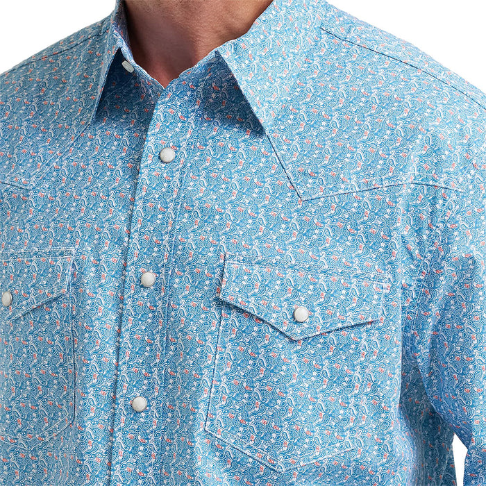 Wrangler Men's Blue Print 20X Competition Advanced Comfort Shirt