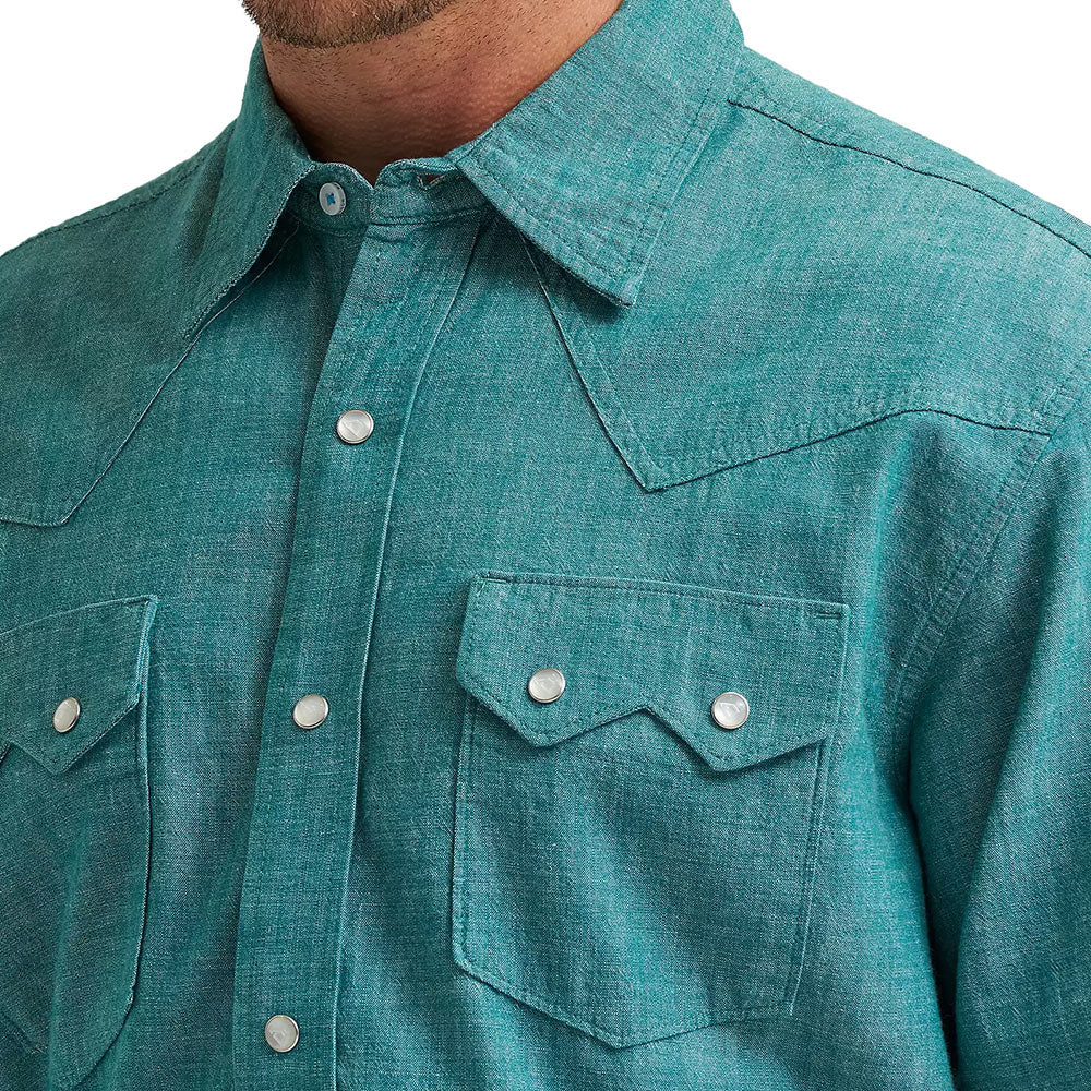 Wrangler Men's Cody Johnson Teal Long Sleeve Snap Shirt