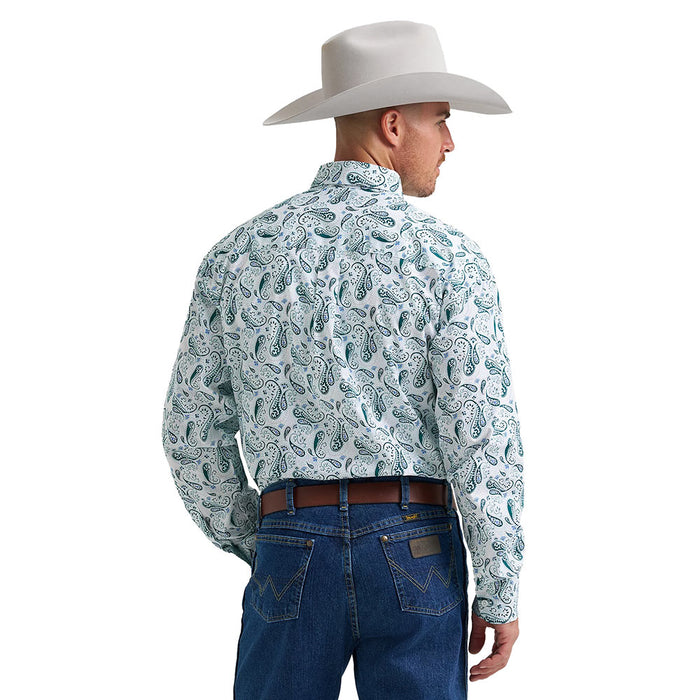 Wrangler George Strait Relaxed Fit White & Teal Paisley Shirt