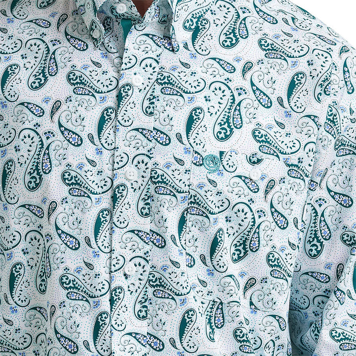 Wrangler George Strait Relaxed Fit White & Teal Paisley Shirt
