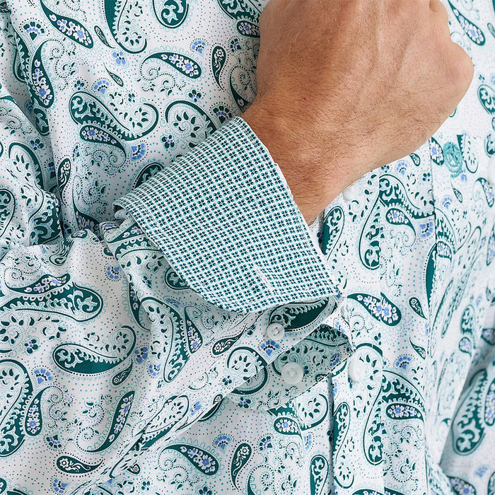 Wrangler George Strait Relaxed Fit White & Teal Paisley Shirt