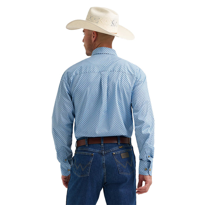 Wrangler Men's George Strait Blue Western Print Shirt