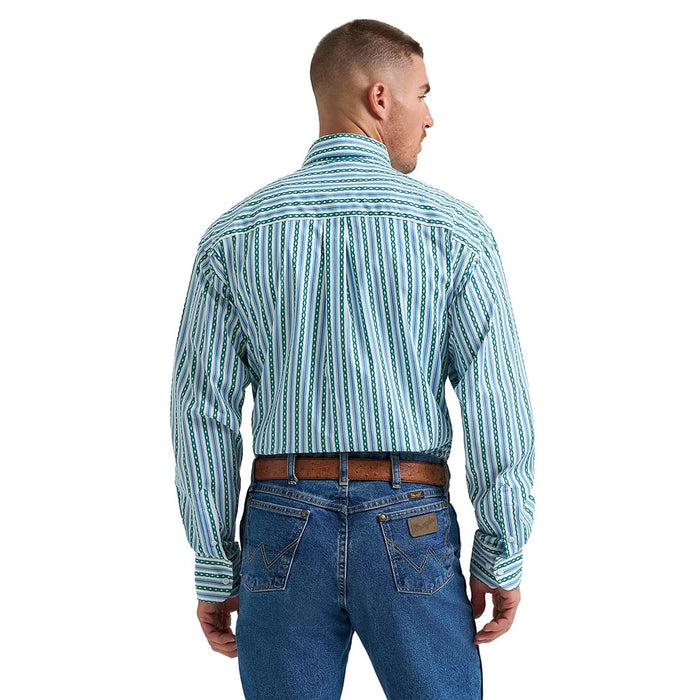 Wrangler Men's George Strait Teal Multi Stripe Shirt