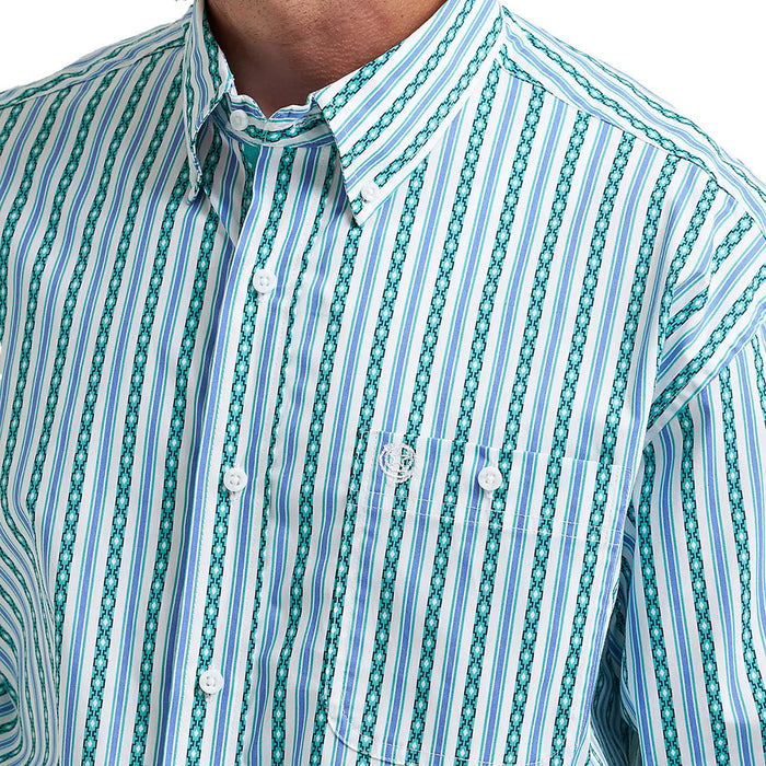 Wrangler Men's George Strait Teal Multi Stripe Shirt